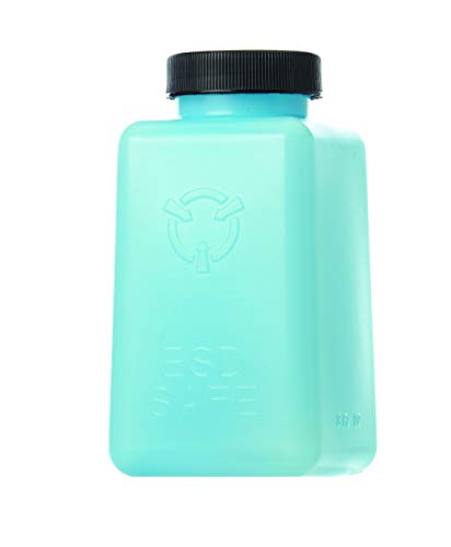בקבוק אחסון מרובע עם מכסה ESD בטוח, פיזור סטטי, בקבוק כחול. התנגדות משטח ממוצעת של 10^9 עד 10^10. יפזר מטען של
